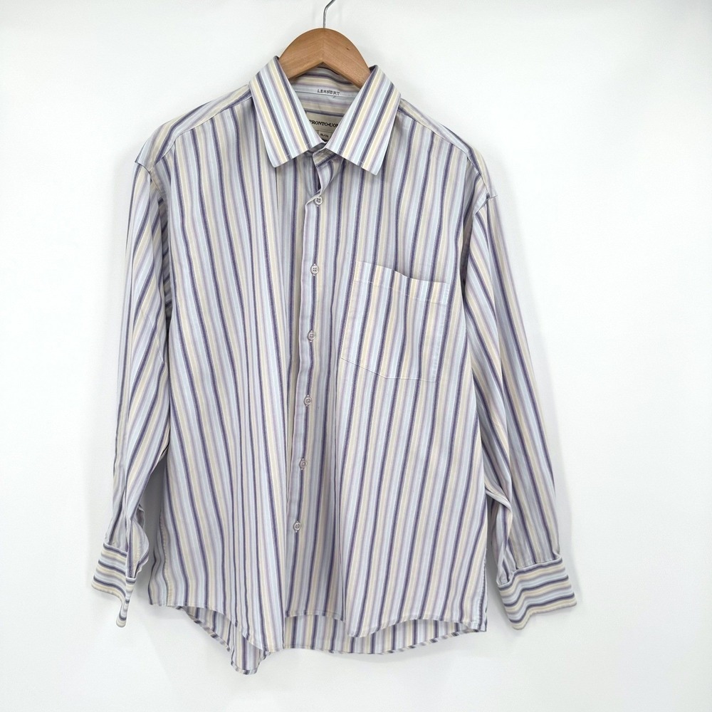 Pronto Uomo Mens XL Long Sleeve‎ Button Down Dress Shirt Striped Cotton